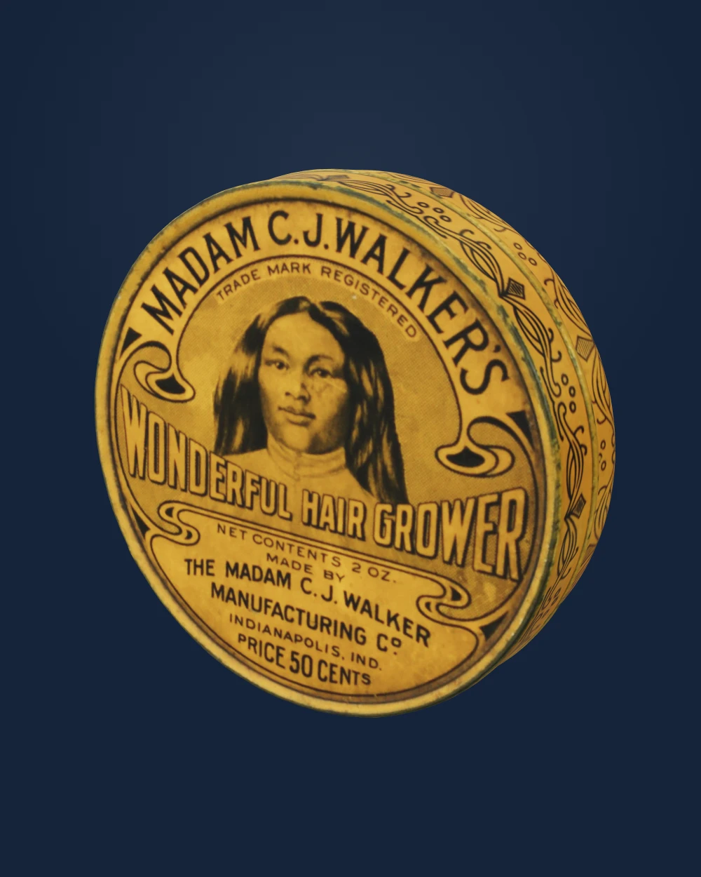 Tin for Madame C.J. Walker's Wonderful Hair Grower — Madam C.J. Walker Manufacturing Company · 1910s-1920s