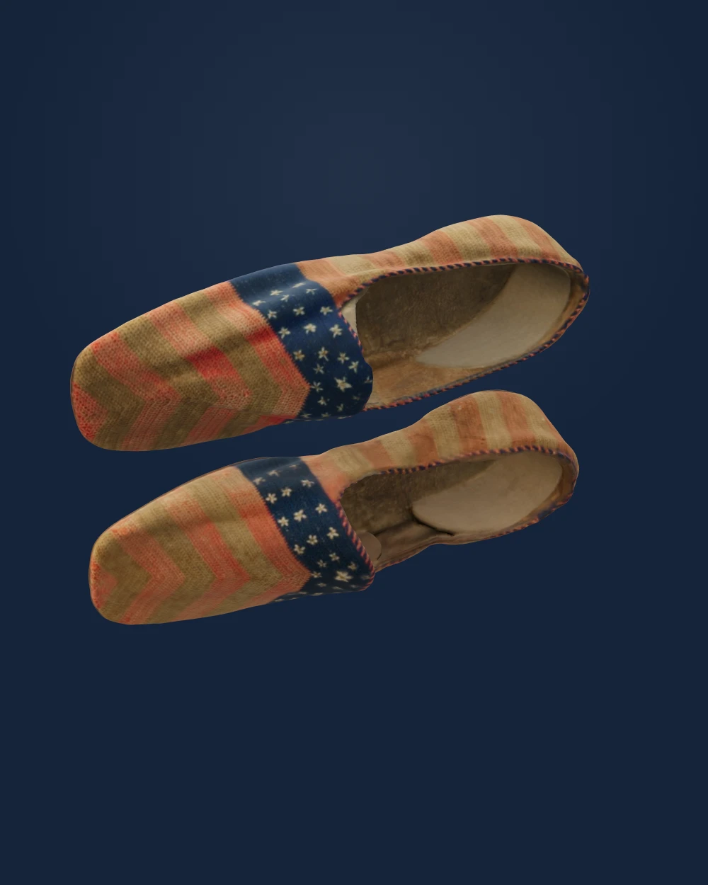 Pair of stars and stripes slippers attributed to Elizabeth Keckly — Attributed to Elizabeth Keckly · ca. 1865