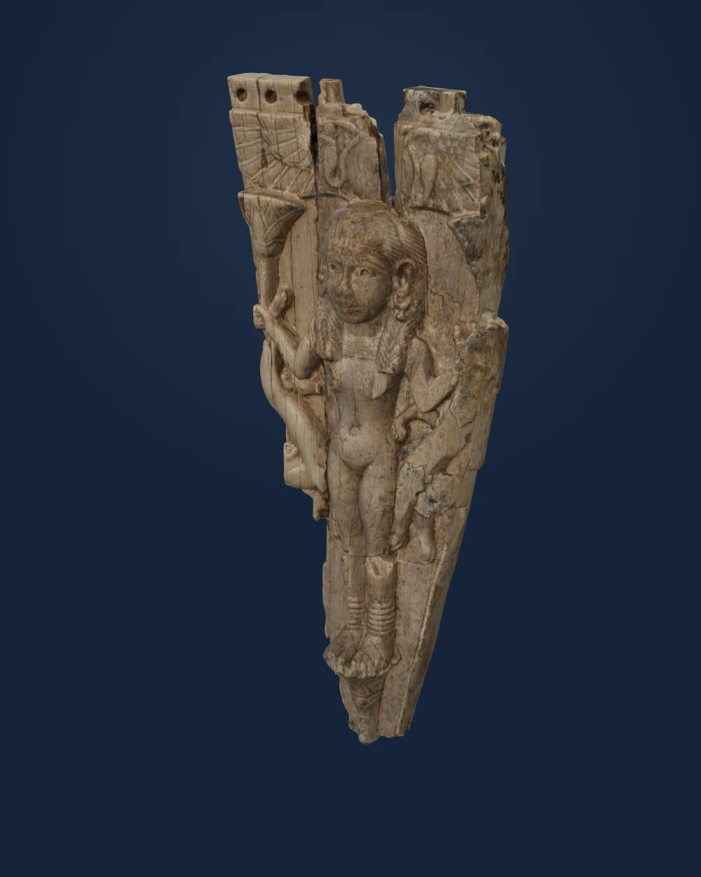 Horse frontlet carved in relief with a female figure flanked by lions — Unknown Assyrian sculptor · ca. 9th–8th century BCE
