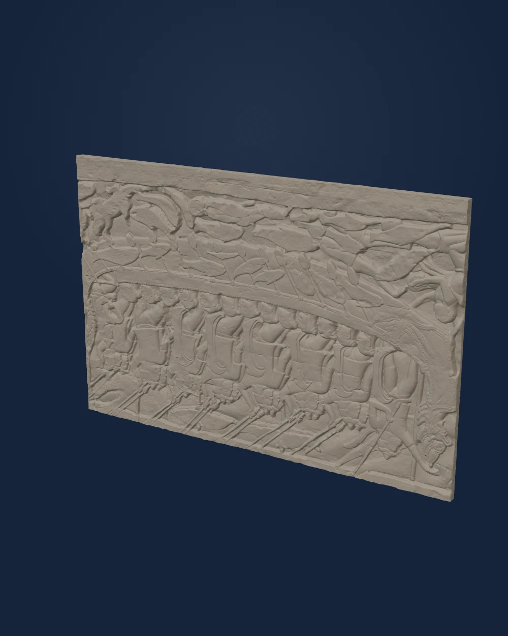 Plaster Cast of a section of the bas-relief of Bayon depicting a Naval Battle