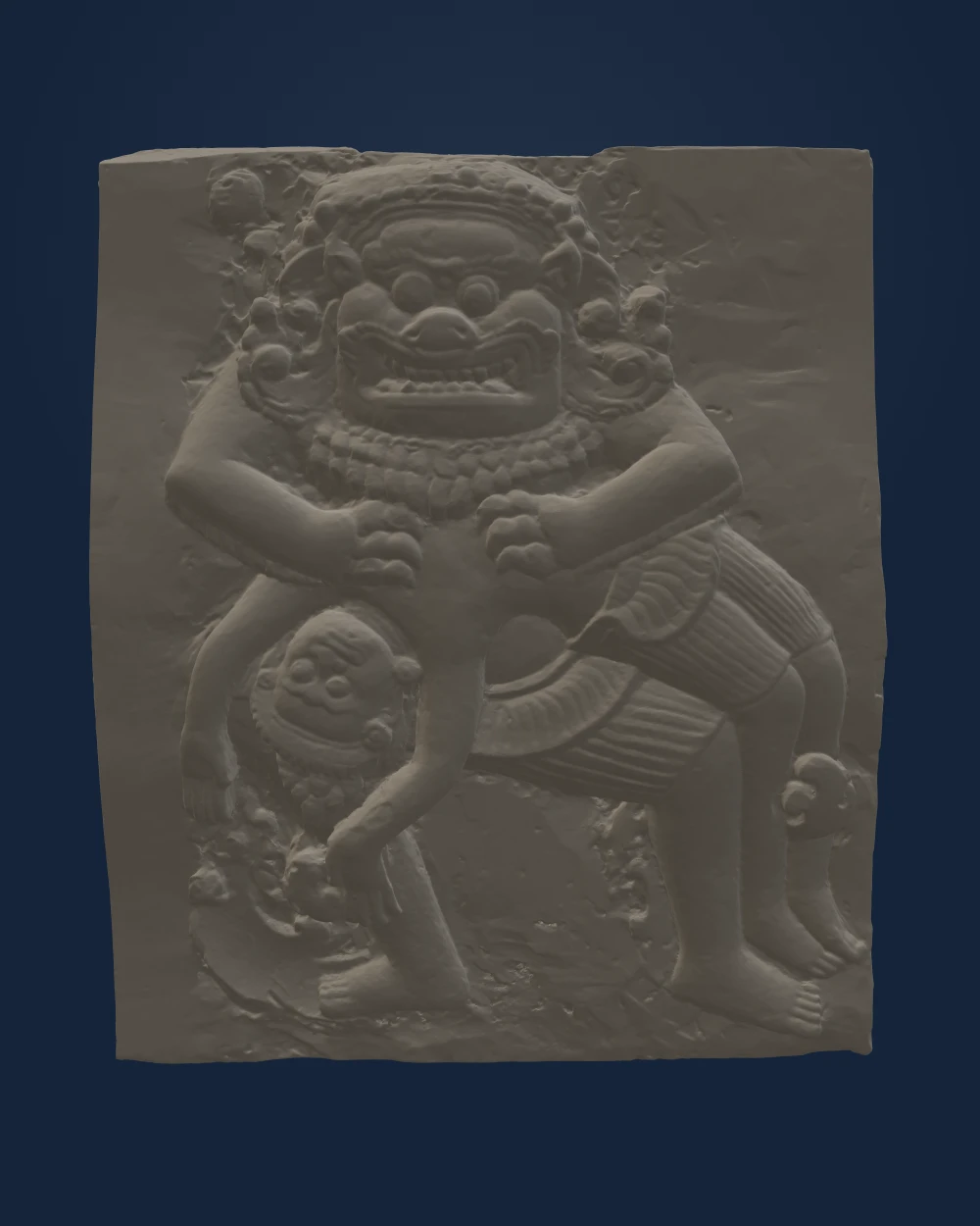 Plaster Cast of the central part of East lintel of Prasat Krahom depicting Vishnu Narasimha — Unknown cast-maker from the Louis Delaporte mission, after unknown Khmer artist(s) · 1881-1882 cast, after medieval Khmer original
