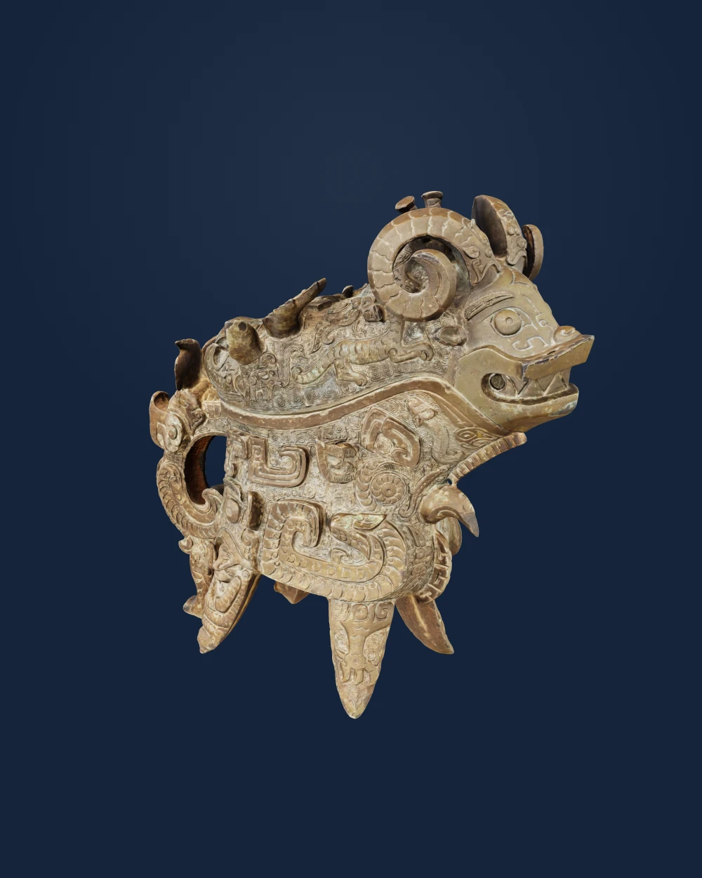 Ritual wine ewer (gong) with masks, dragons, and real animals — Asian · late Shang dynasty, ca. 1100-1050 BCE
