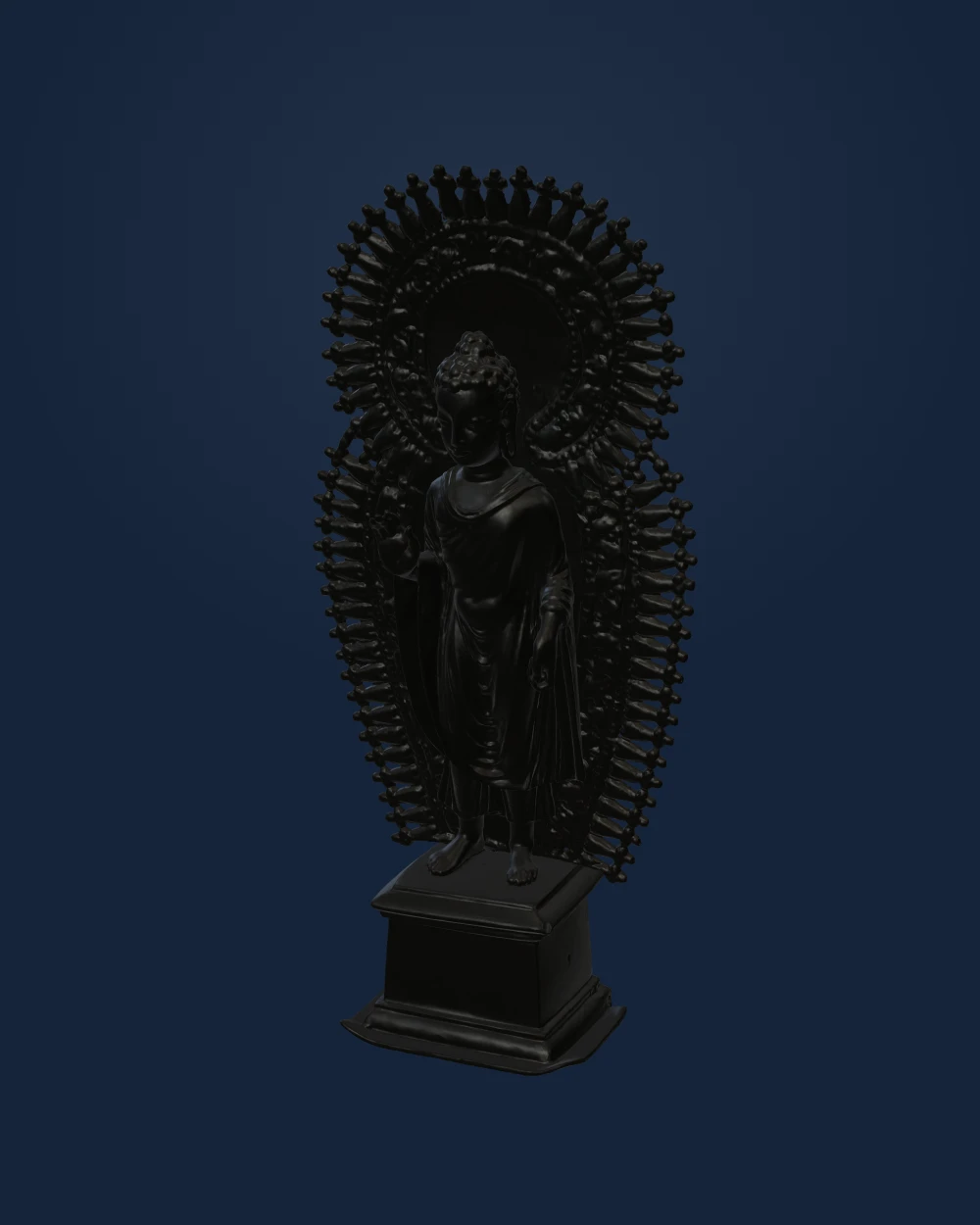 Standing Buddha Radiate Combined Halo, Brass — Medieval