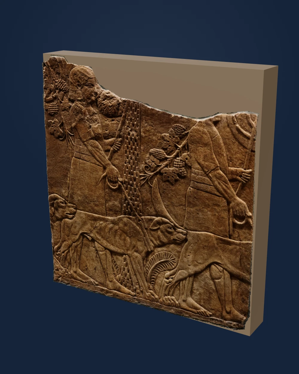 Huntsmen with Hounds under Palm Trees, Panel 13 — Assyrian · 645-635 BCE