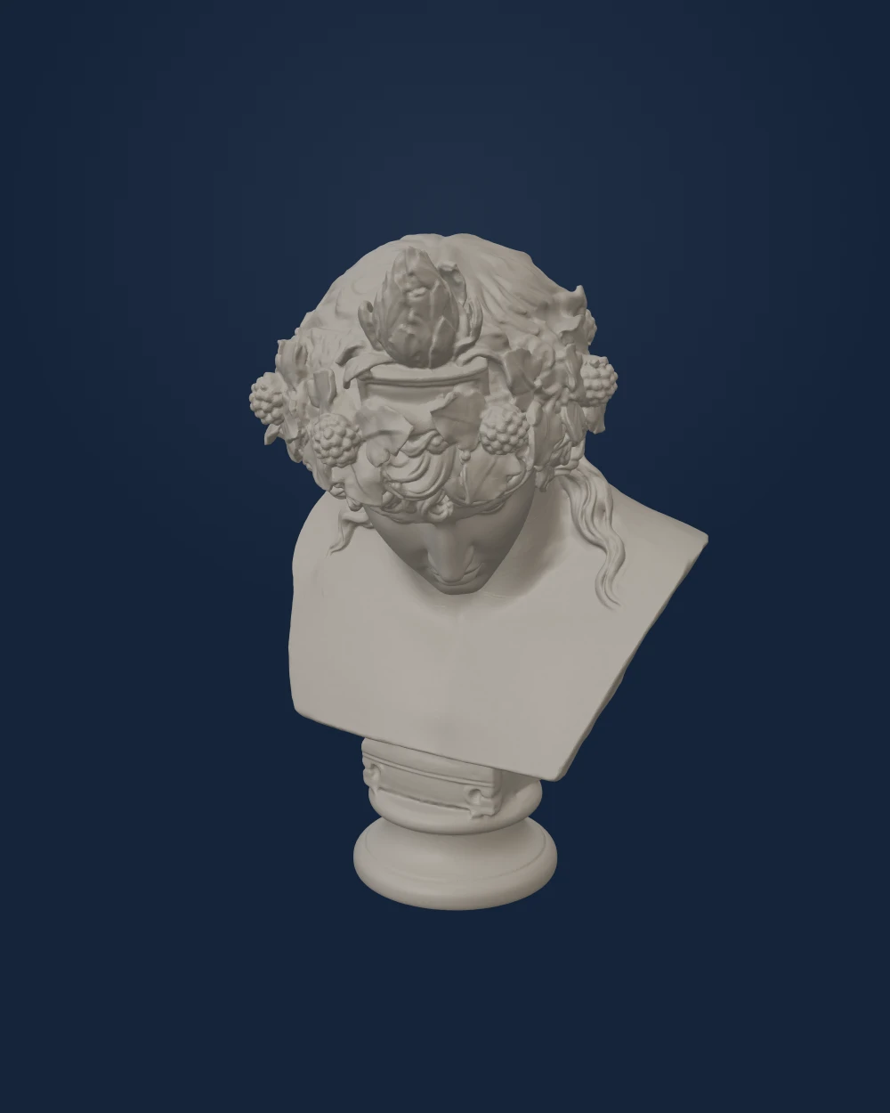 Bust from a statue of Antinoos as Dionysos, with ivy wreath and grapes — Unknown Roman artist(s) · c. 130-138 CE