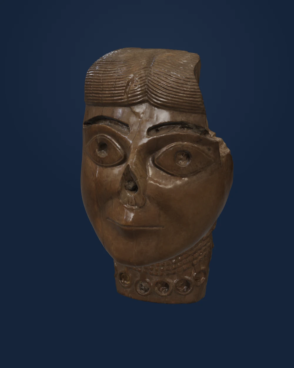 Head Of A Female Or Goddess Wearing A Necklace, Ivory — Ancient