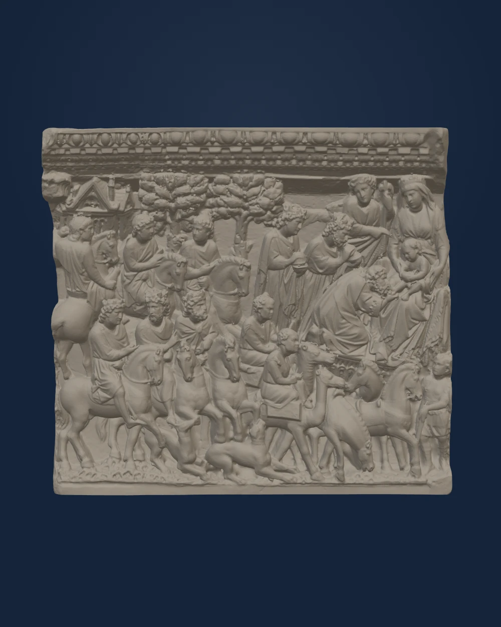 Adoration of the Magi from the Siena Cathedral Pulpit, Nicola Pisano and workshop; SMK plaster cast, Plaster — Medieval
