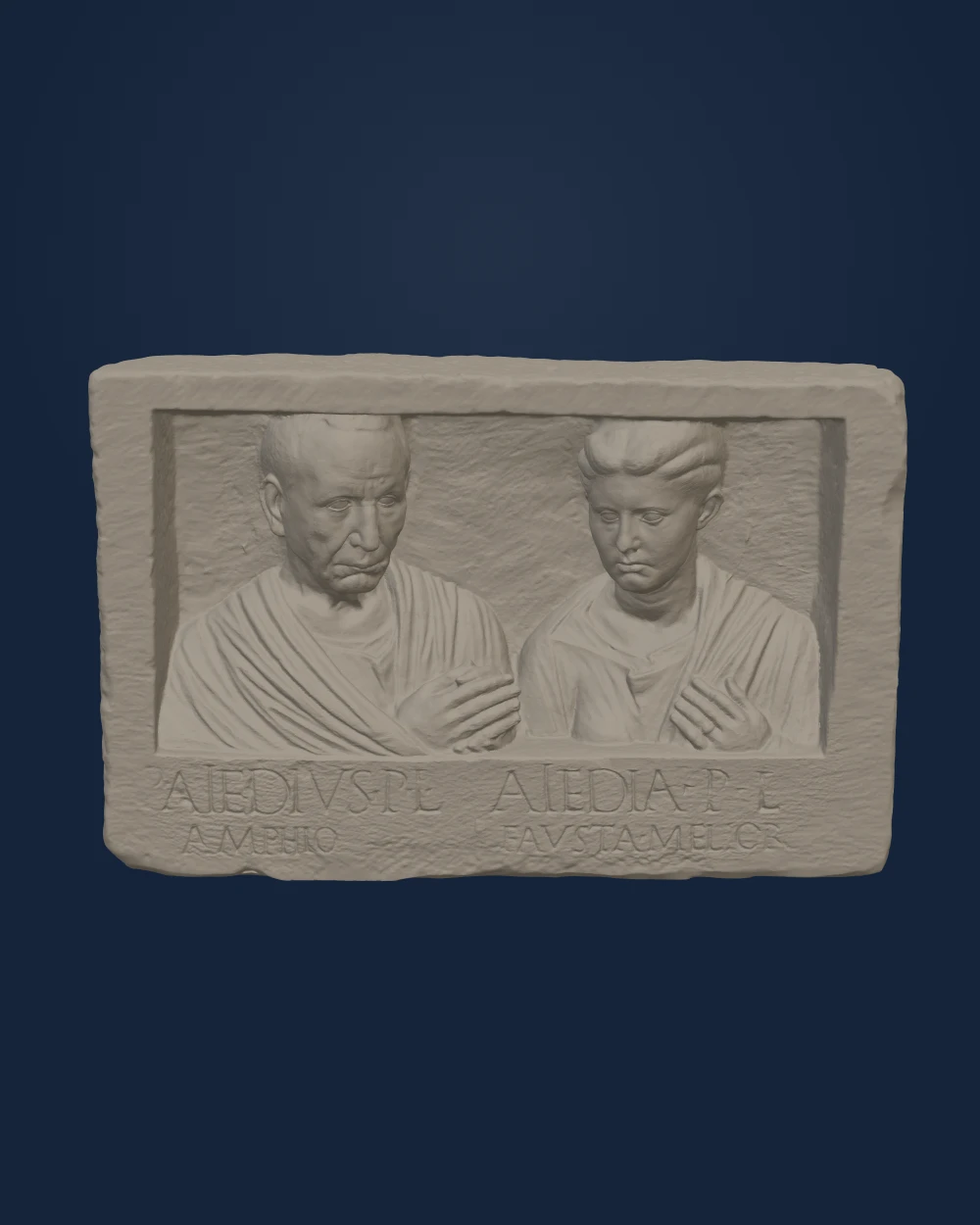 Funerary Relief of Publius Aiedius Amphio and Aiedia Fausta Melior — Unknown Roman sculptor; SMK plaster cast · c. 30 BCE